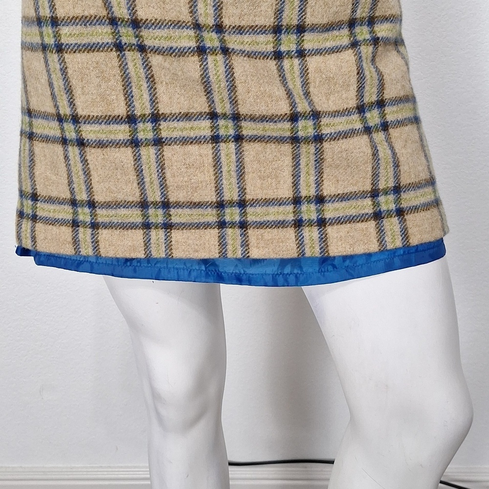 Boden Beige Plaid Wool-Blend A-Line Skirt with Navy Trim - Picture 4 of 12